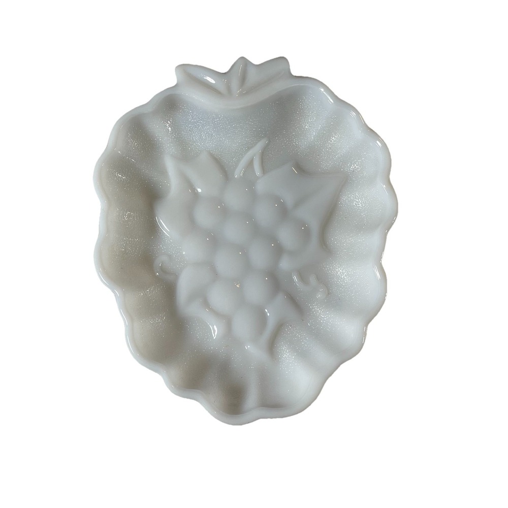 Vintage Hazel Atlas Milk Glass Grape Dish Trinket Candy‎ or Relish Bowl